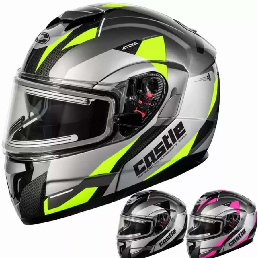 Snowmobile Helmets * | Castle X Atom Sv Transcend Electric Mens Snowmobile Helmets Black