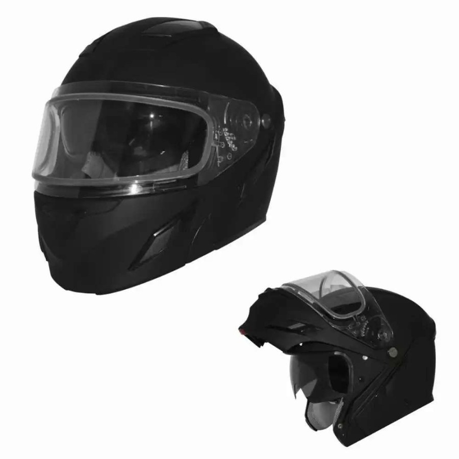 Snowmobile Helmets * | Zox Helmets Brigade Svs Matte Black Double Faceshield Snow Helmet