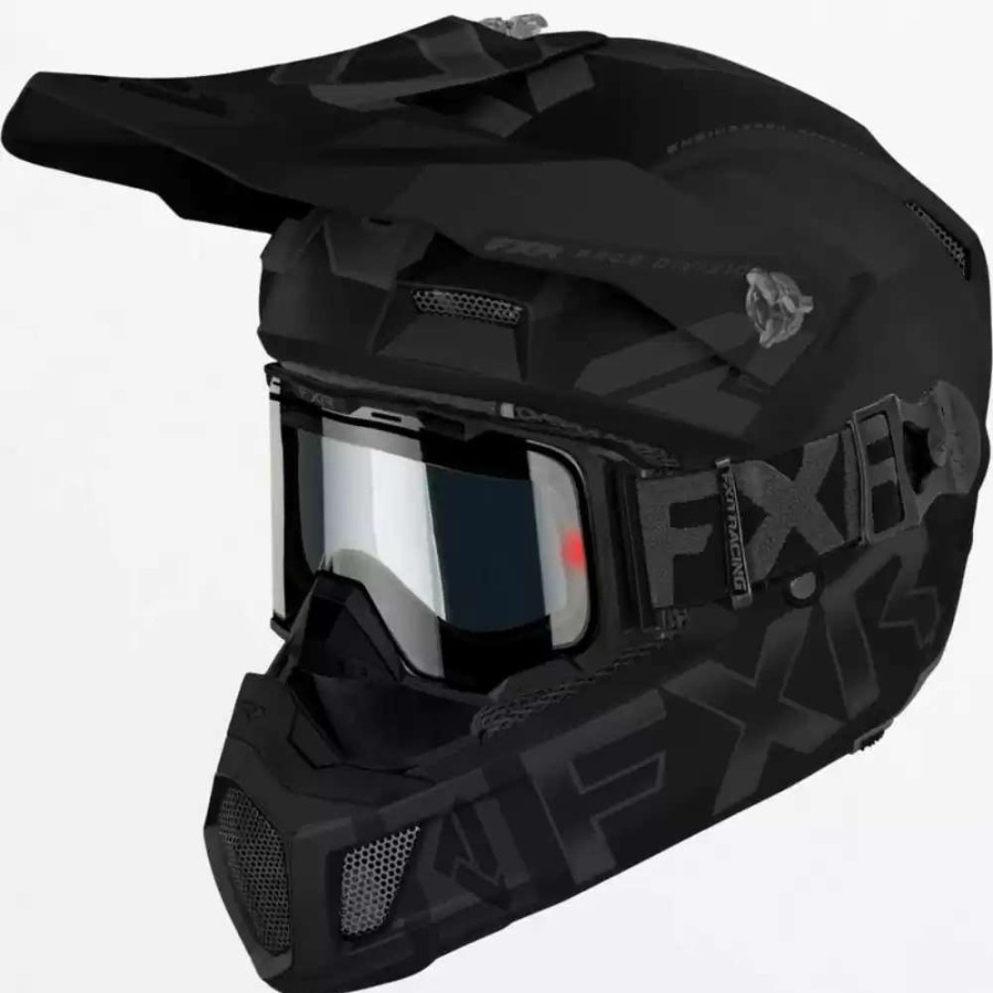 Snowmobile Helmets * | Fxr Clutch Cold Stop Qrs Mens Electric Black Ops Helmet