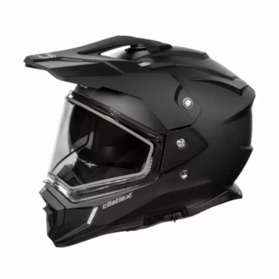 Snowmobile Helmets * | Castle X Snowmobile Mens Cx200 Solid Electric Matte Black Dual Sport Helmet