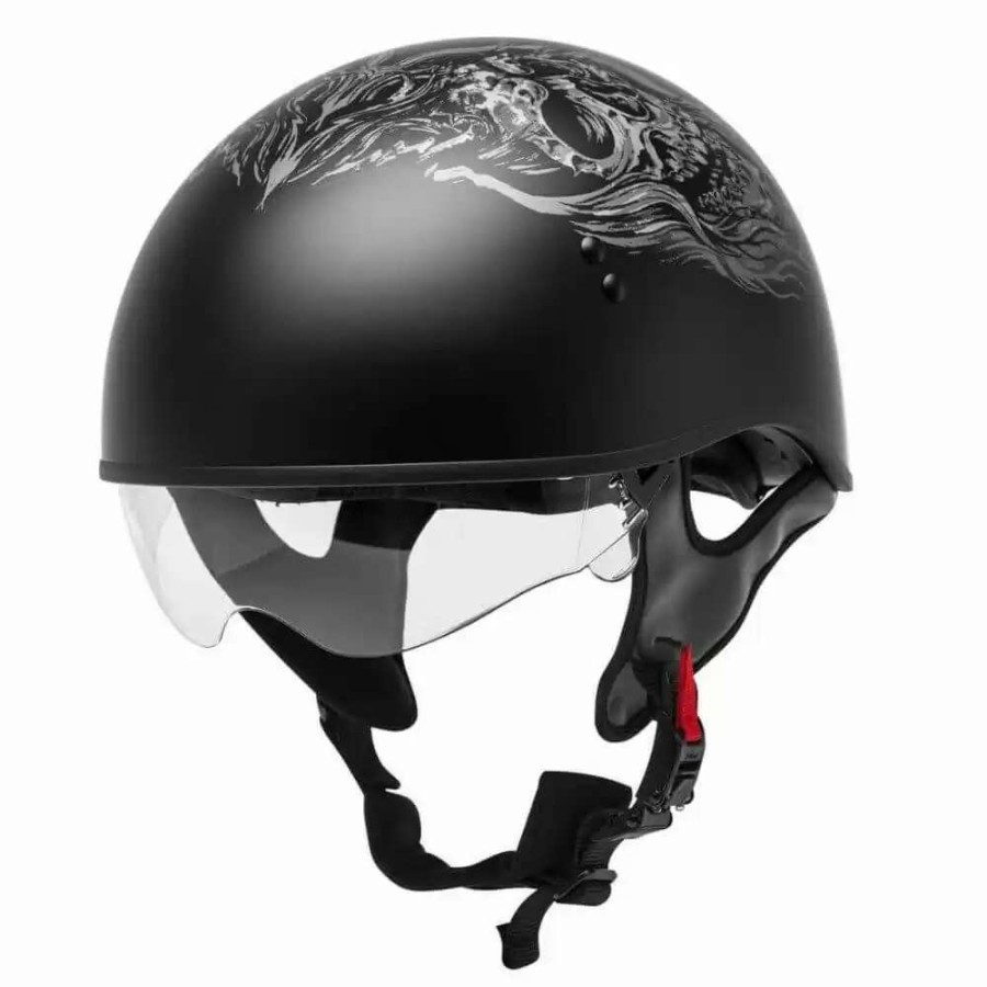 Snowmobile Helmets * | Gmax Hh-65 Naked Ghost/Rip Half Helmet Matte Black/Silver