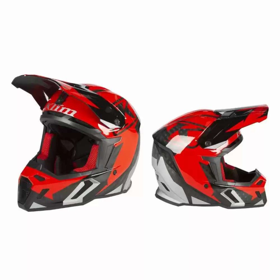 Snowmobile Helmets * | Klim F5 Series Ece Mens Snowmobile Amp Firey Red-Metallic Silver Helmet