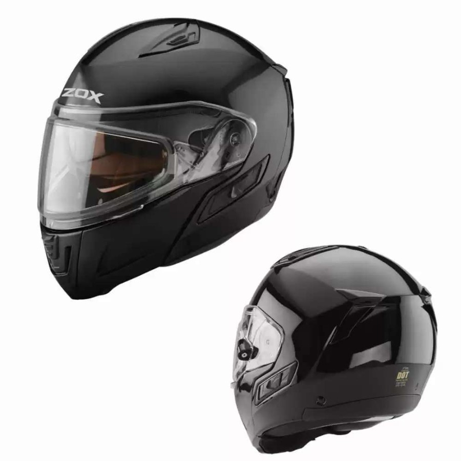 Snowmobile Helmets * | Zox Helmets Condor Svs Black Electric Faceshield Snow Helmet